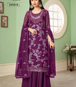 Purple georgette embroidered & sequins free size suit