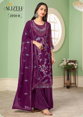 Purple georgette embroidered & sequins free size suit 2