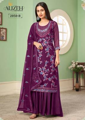 Purple georgette embroidered & sequins free size suit 3