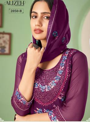 Purple georgette embroidered & sequins free size suit 4