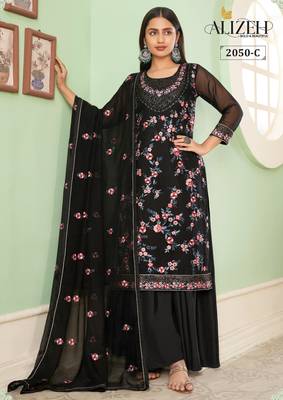 Black georgette embroidered & sequins free size suit 1
