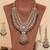 Royal polki kundan green stone layered necklace set with maang tikka