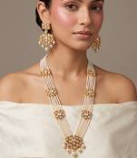 Gold plated kundan long layered bridal necklace set