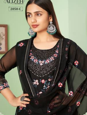 Black georgette embroidered & sequins free size suit 2