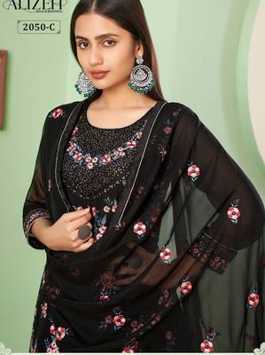 Black georgette embroidered & sequins free size suit 3
