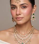 Gold plated green kundan polki rani haar necklace set