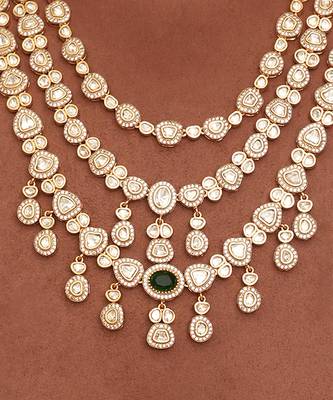 Gold plated green kundan polki rani haar necklace set 2