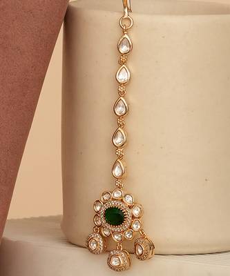 Gold plated green kundan polki rani haar necklace set 3