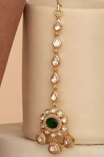 Gold plated green kundan polki rani haar necklace set
