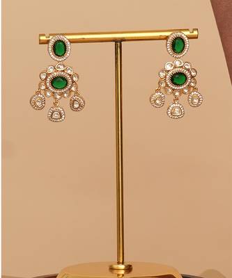 Gold plated green kundan polki rani haar necklace set 4