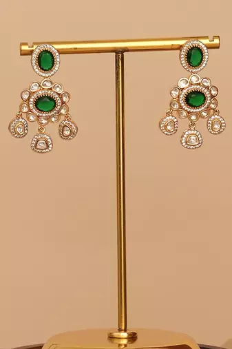 Gold plated green kundan polki rani haar necklace set