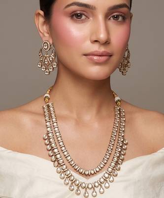 Gold plated kundan long haar necklace set 1