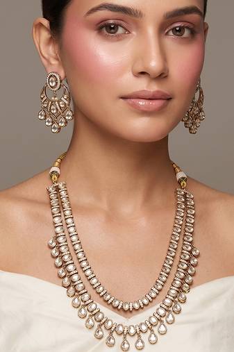 Gold plated kundan long haar necklace set