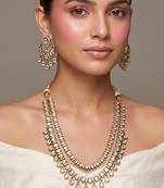 Gold plated kundan long haar necklace set