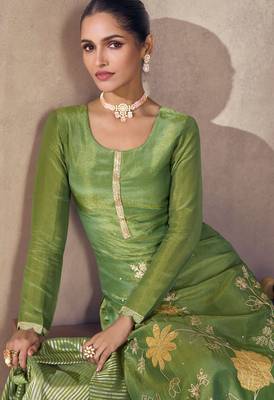 Green silk blend embroidery & sequins  free size suit 2