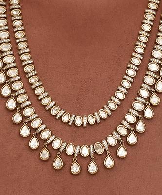 Gold plated kundan long haar necklace set 2