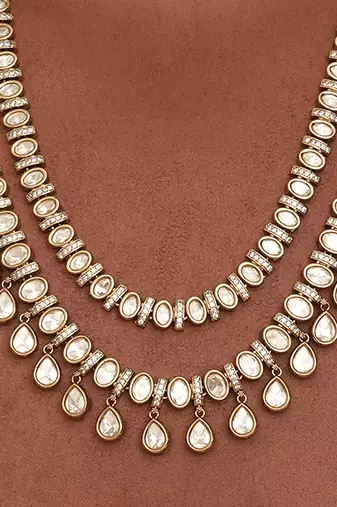 Gold plated kundan long haar necklace set