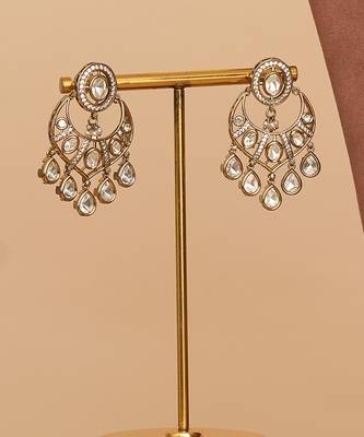 Gold plated kundan long haar necklace set 3