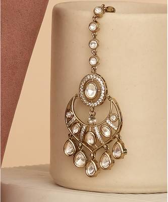 Gold plated kundan long haar necklace set 4