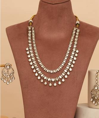 Gold plated kundan long haar necklace set 5