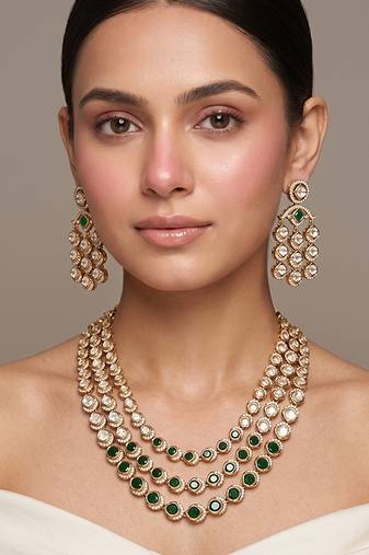 Gold plated ruby pink kundan rani haar necklace set