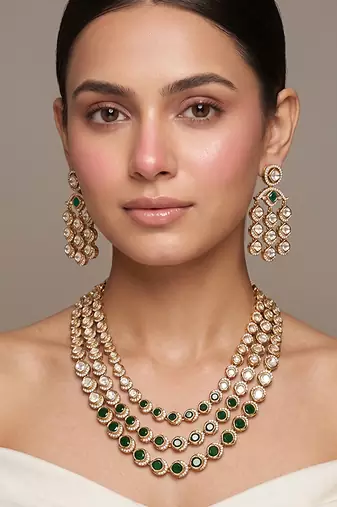 Gold plated ruby pink kundan rani haar necklace set
