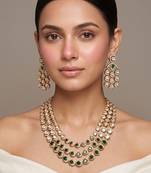 Gold plated ruby pink kundan rani haar necklace set