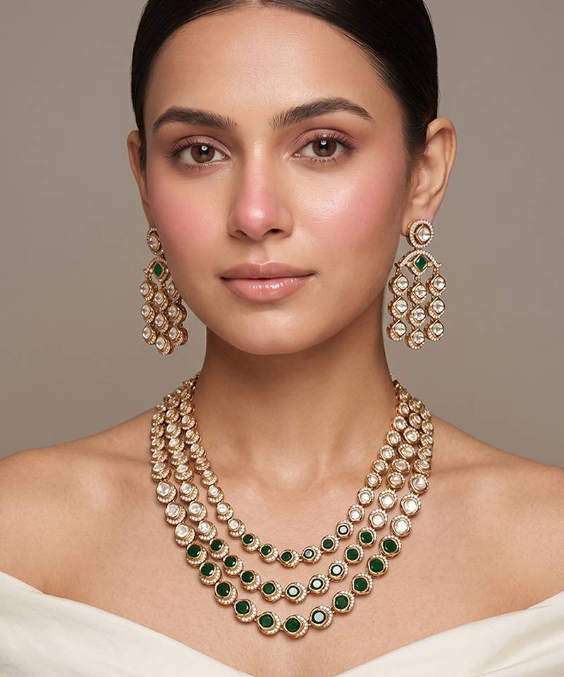 Gold plated ruby pink kundan rani haar necklace set
