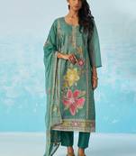 Blue fancy fabric thread and sequins embroidery free size suit