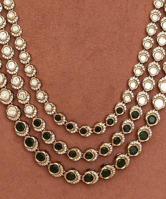 Gold plated ruby pink kundan rani haar necklace set 2