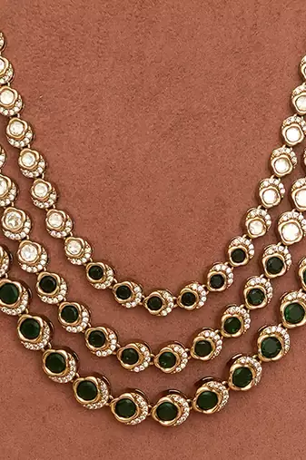 Gold plated ruby pink kundan rani haar necklace set