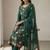 Teal green georgette multi thread and sequins embroidery work free size suit