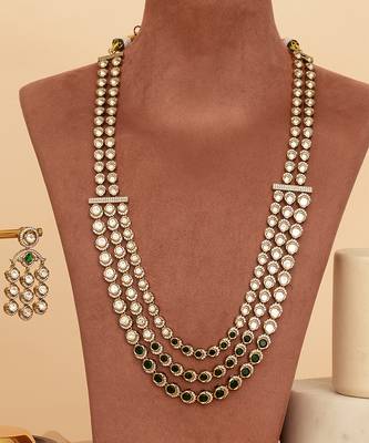 Gold plated ruby pink kundan rani haar necklace set 4