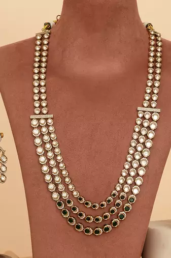 Gold plated ruby pink kundan rani haar necklace set