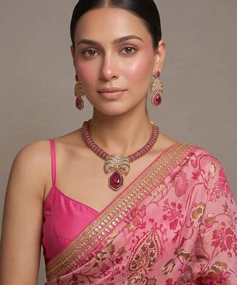 Royal ruby pink kundan collar necklace set 1