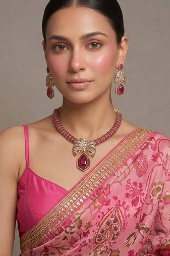 Royal ruby pink kundan collar necklace set