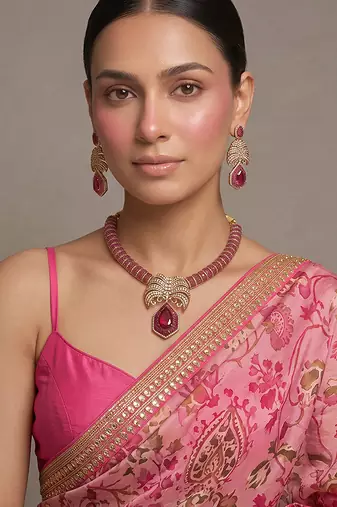 Royal ruby pink kundan collar necklace set