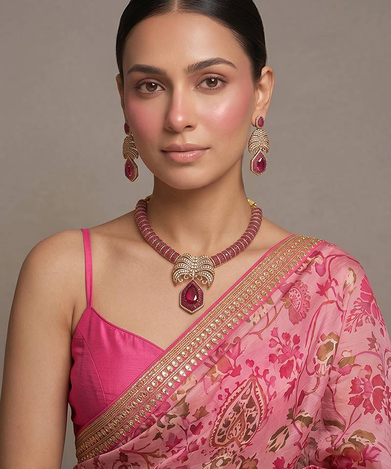 Royal ruby pink kundan collar necklace set