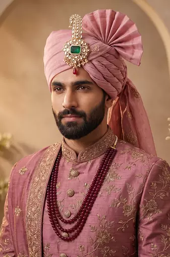 Gold plated green kundan groom kalangi