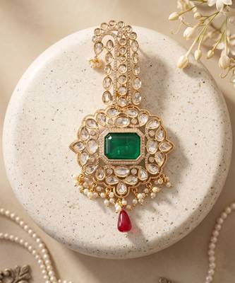 Gold plated green kundan groom kalangi 2