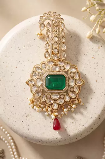 Gold plated green kundan groom kalangi