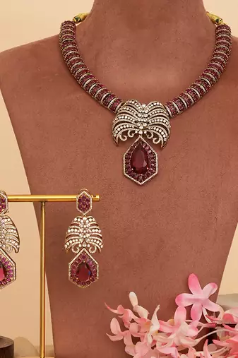 Royal ruby pink kundan collar necklace set