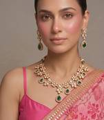 Gold plated royal green kundan necklace set
