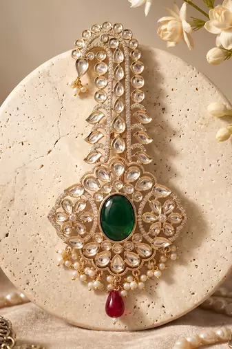 Gold plated green kundan groomkalangi