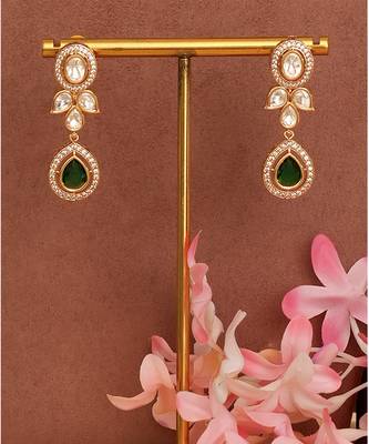 Gold plated royal green kundan necklace set 2