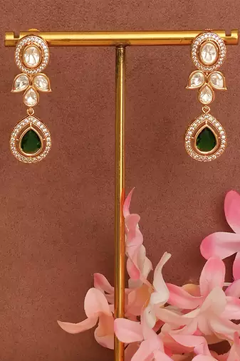 Gold plated royal green kundan necklace set