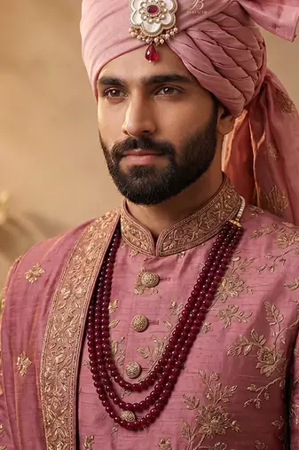 Gold plated royal ruby red kundan groom kalangi