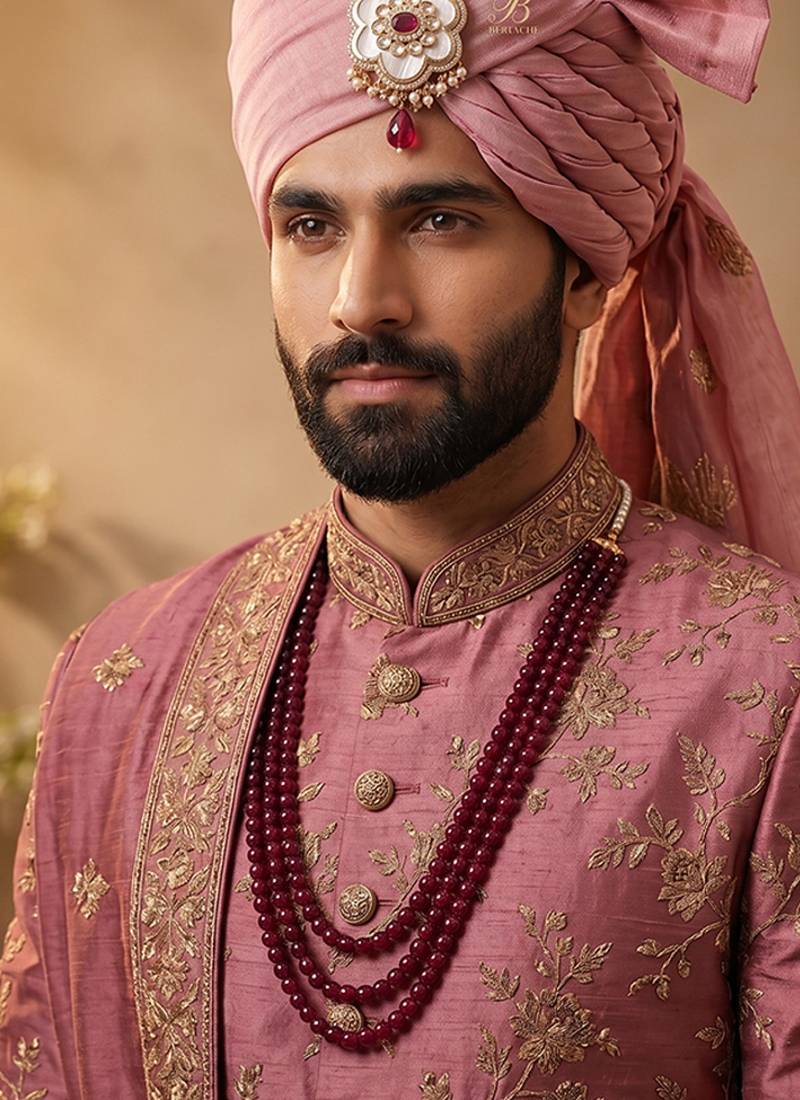 Gold plated royal ruby red kundan groom kalangi