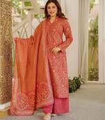 Peach blended cotton printed free size suit