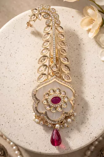 Gold plated royal ruby red kundan groom kalangi